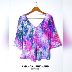 Amanda Uprichard 100% Silk Tie Dye Blouse 3/4 Sleeve Size Medium